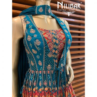 Peacock Georgette Printed Peplum Lehenga