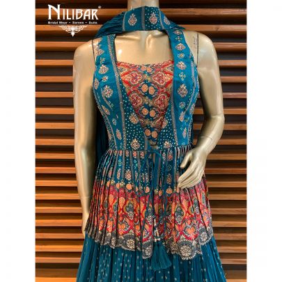Peacock Georgette Printed Peplum Lehenga