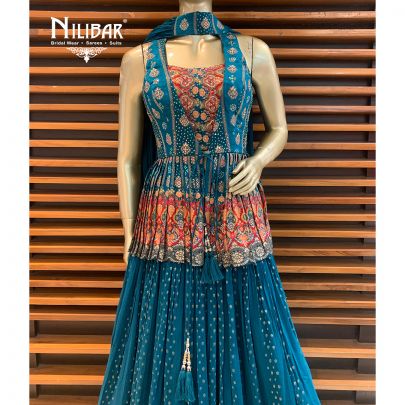 Peacock Georgette Printed Peplum Lehenga