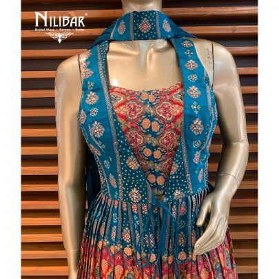 Peacock Georgette Printed Peplum Lehenga
