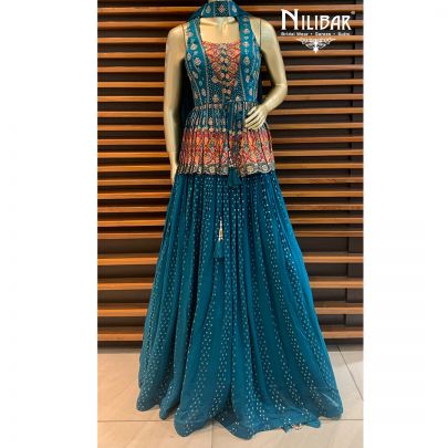 Peacock Georgette Printed Peplum Lehenga