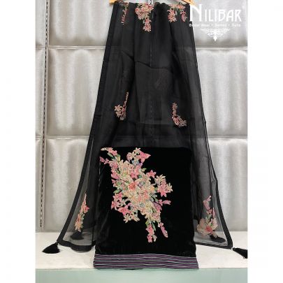 Jade Black Velvet Unstitched Suit 