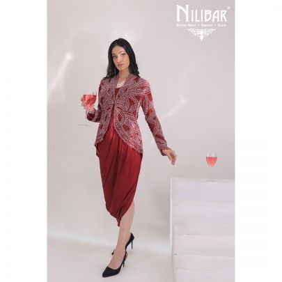 Garnet Satin and Net Indo Western Co-ord Set