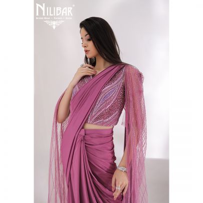 Onion Pink Net Draped Saree