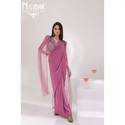 Onion Pink Net Draped Saree