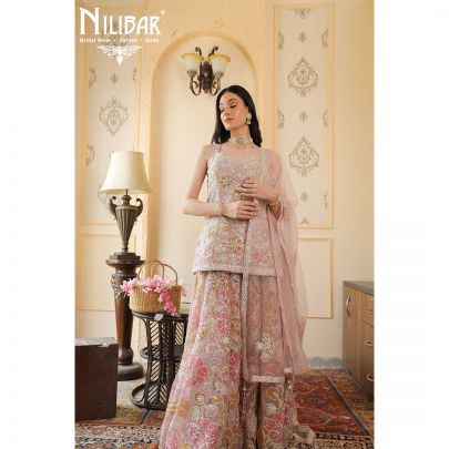 Coral Pink Net Palazzo Suit