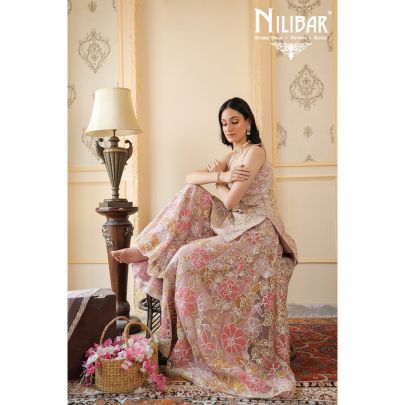 Coral Pink Net Palazzo Suit