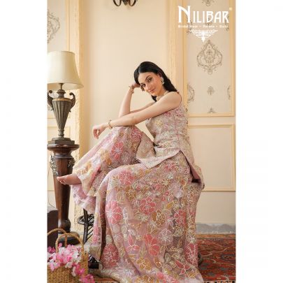 Coral Pink Net Palazzo Suit