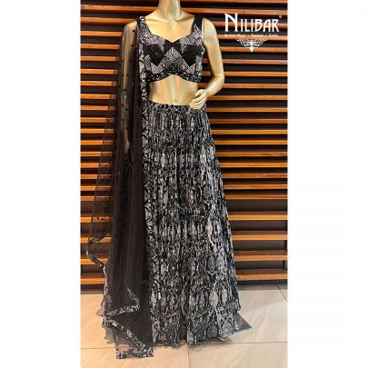 Black and Grey Georgette Lehenga