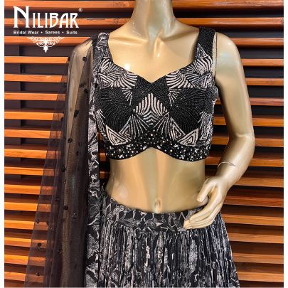 Black and Grey Georgette Lehenga