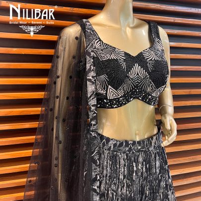 Black and Grey Georgette Lehenga
