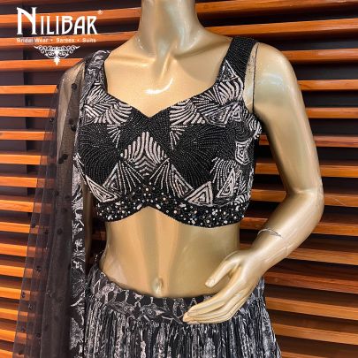 Black and Grey Georgette Lehenga