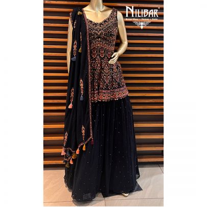 Metal Black Georgette Lehenga