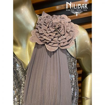 Gray Organza Draped Saree   embellished with cutdana, sequin and beads work.