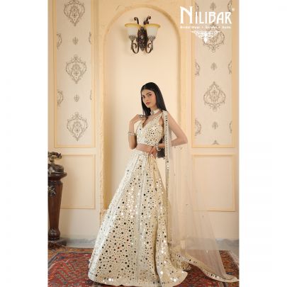 Beige Silk and Net Lehenga