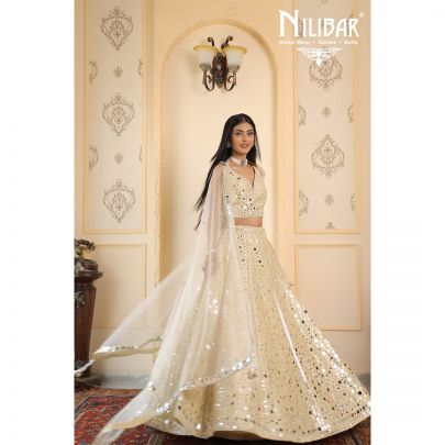 Beige Silk and Net Lehenga