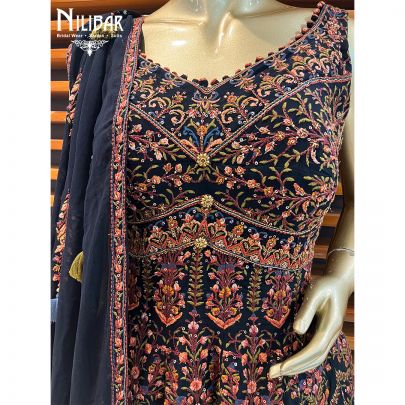 Metal Black Georgette Lehenga