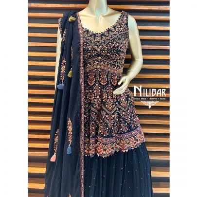 Metal Black Georgette Lehenga