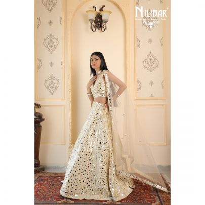 Beige Silk and Net Lehenga