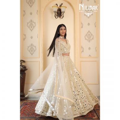 Beige Silk and Net Lehenga