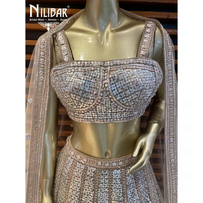 Beige Net Flared Lehenga