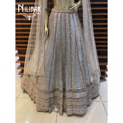 Beige Net Flared Lehenga