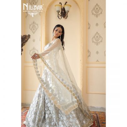 Beige Net Embroided Lehenga