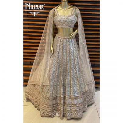 Beige Net Flared Lehenga