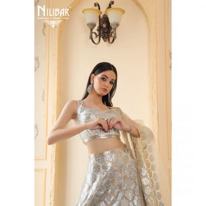 Beige Net Embroided Lehenga