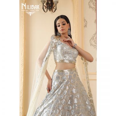 Beige Net Embroided Lehenga