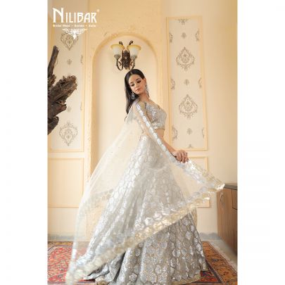 Beige Net Embroided Lehenga
