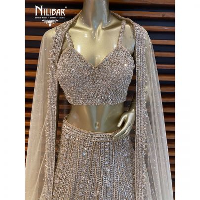 Beige Net Flared Lehenga