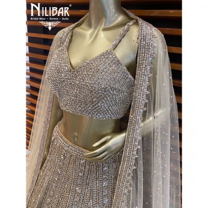 Beige Net Flared Lehenga