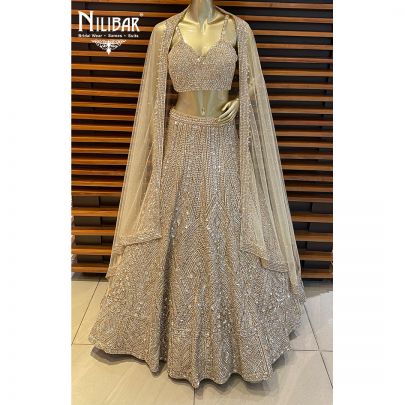 Beige Net Flared Lehenga
