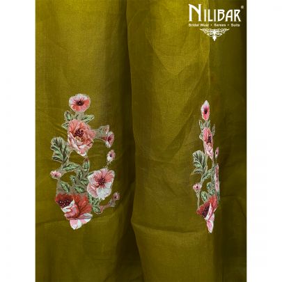 Olive Green Velvet Unstitched Suit 