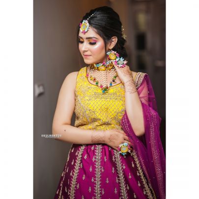 Yellow and Purple Silk Lehenga