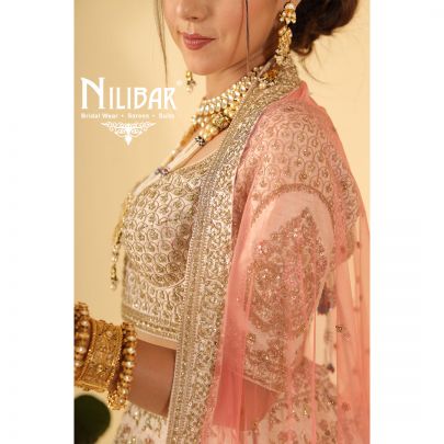 salmon pink Georgette Lehenga