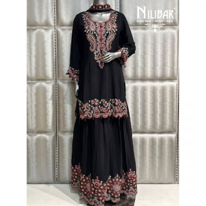 Black Chinon Flared Palazzo