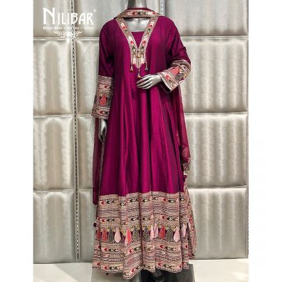 Plum Purple Silk Anarkali Set