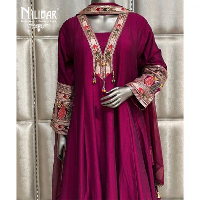 Plum Purple Silk Anarkali Set