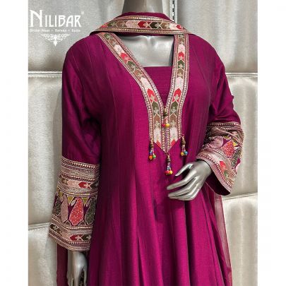 Plum Purple Silk Anarkali Set