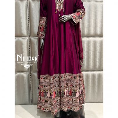 Plum Purple Silk Anarkali Set