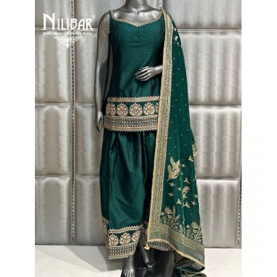 Bottle Green Silk Salwar Suit