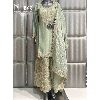 Tea Green Chinon Flared Palazzo