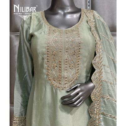 Tea Green Chinon Flared Palazzo