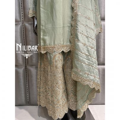 Tea Green Chinon Flared Palazzo