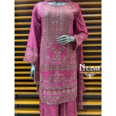 Purple Pink Crepe Palazzo Suit