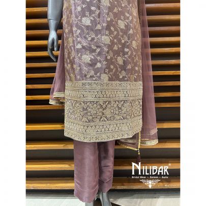 Heather Purple Lamé Silk Pant Suit