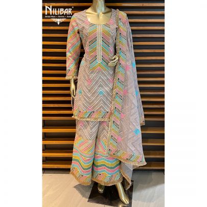 Grey Georgette Palazzos Suit Set