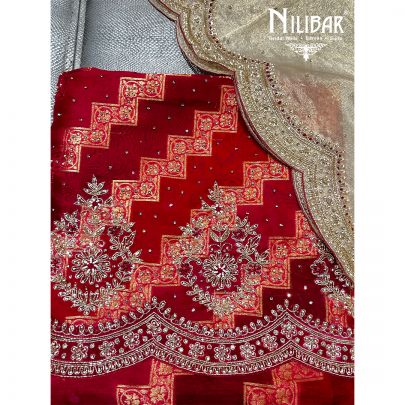 Blood Organza Unstitched Suit